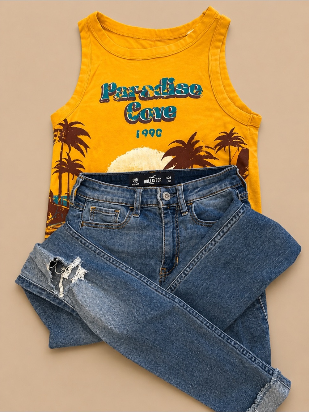 Hollister Mustard Yellow 'Paradise Cove' Graphic Tank